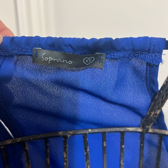 (XS) Soprano Blue Chiffon High Neck Mini Dress - Picture 2 of 2